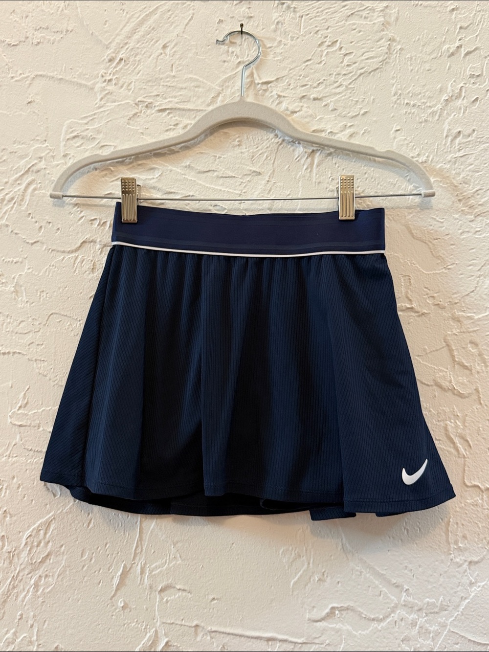 Nike Women's Navy Tennis Skirt with White Swoosh size Xs